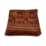 Red Elephant Print Ladies Scarf Wool Silk