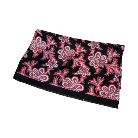 Black and Pink Floral Ladies 100% Silk Scarf
