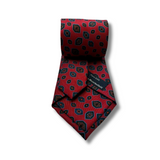 Red & Navy Geometric Screen Printed Silk Tie