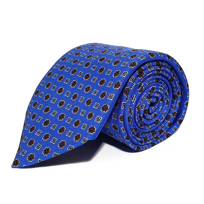 Blue Neats Printed Silk Tie Hand Finished - British Made