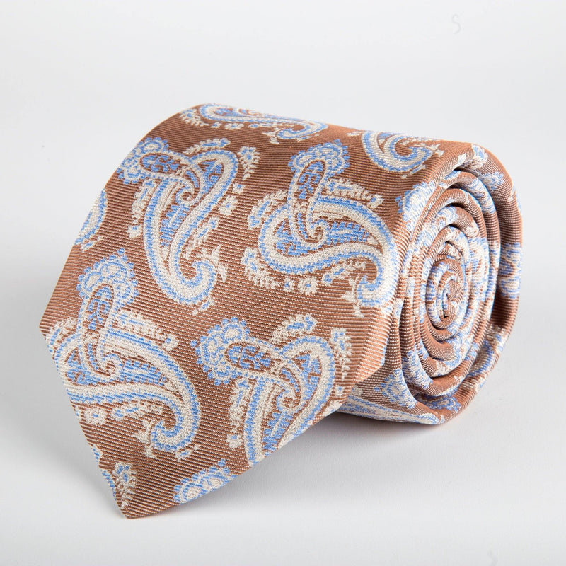 Brown Floral Paisley Woven Silk Tie Hand Finished - British Made