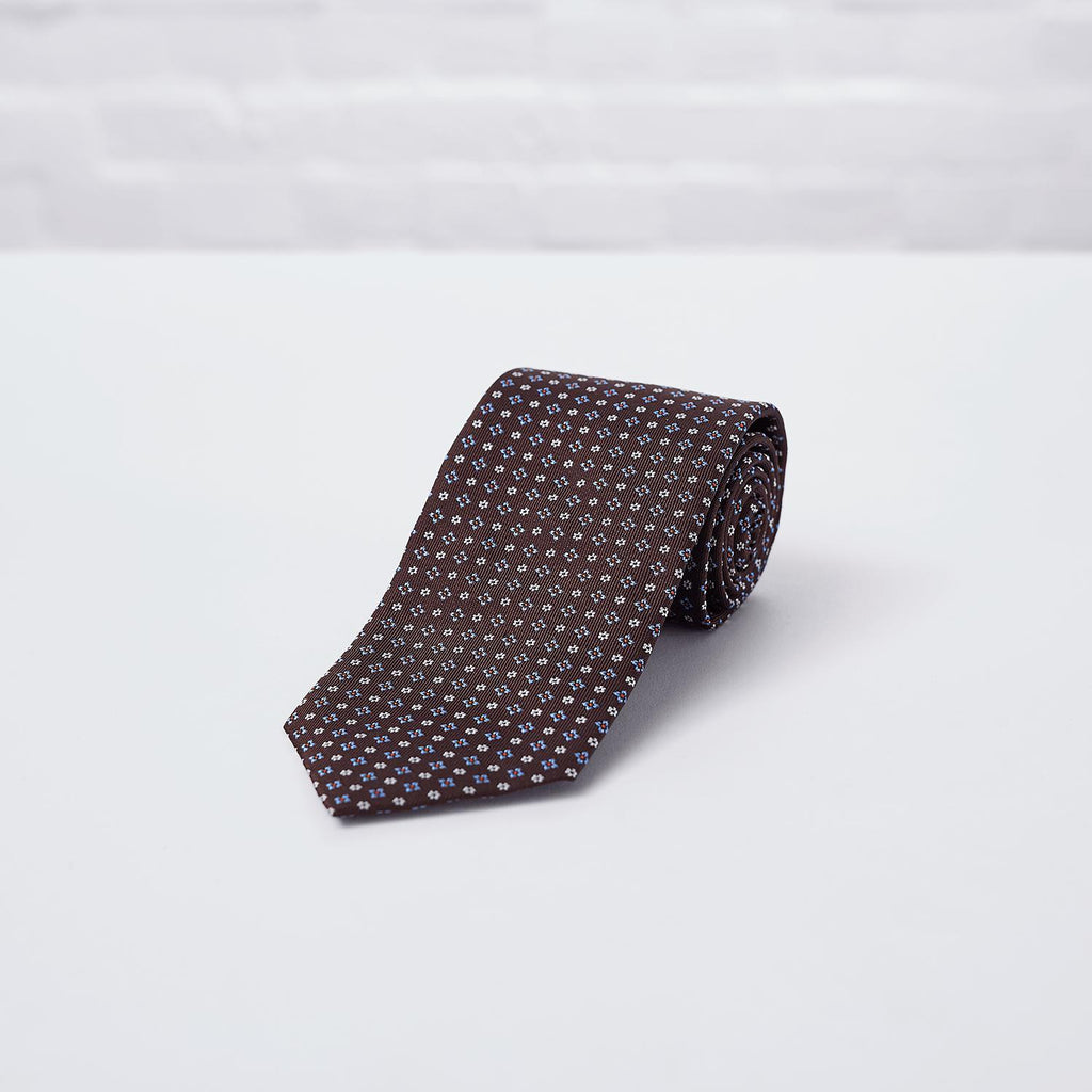 Brown Floral Woven Silk Tie - British Made
