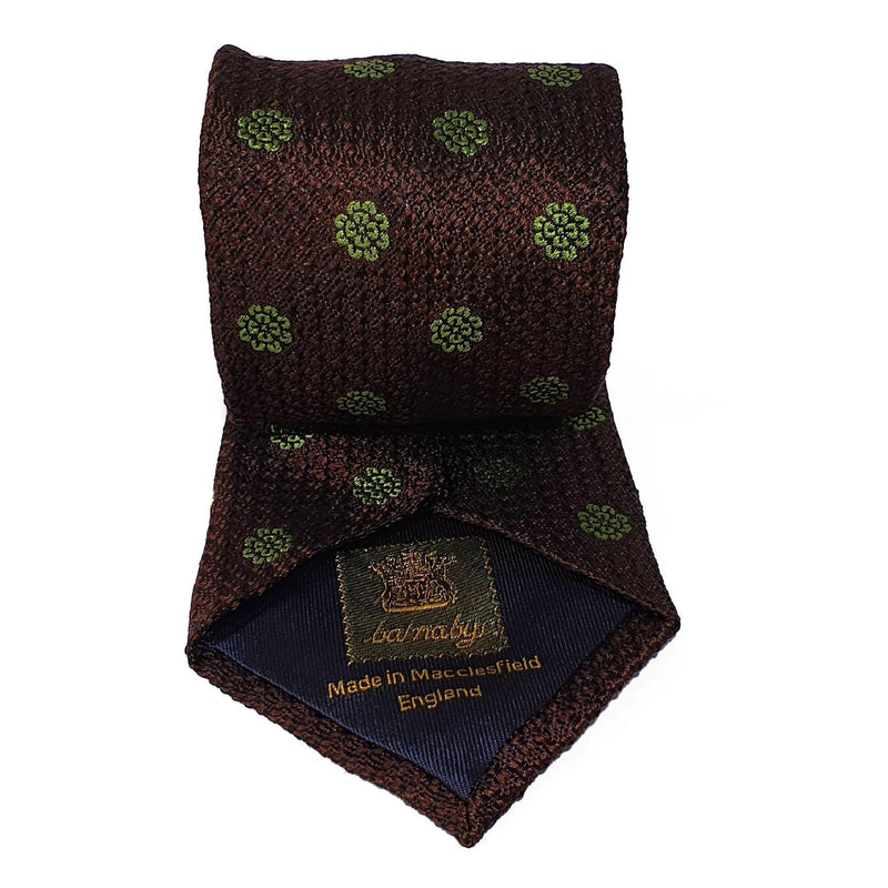Brown Flower Woven Silk Tie Hand Finished - British Made