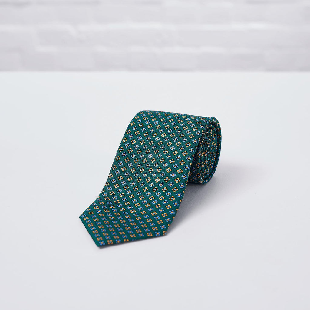 Green Floral Printed Silk Tie - British Made
