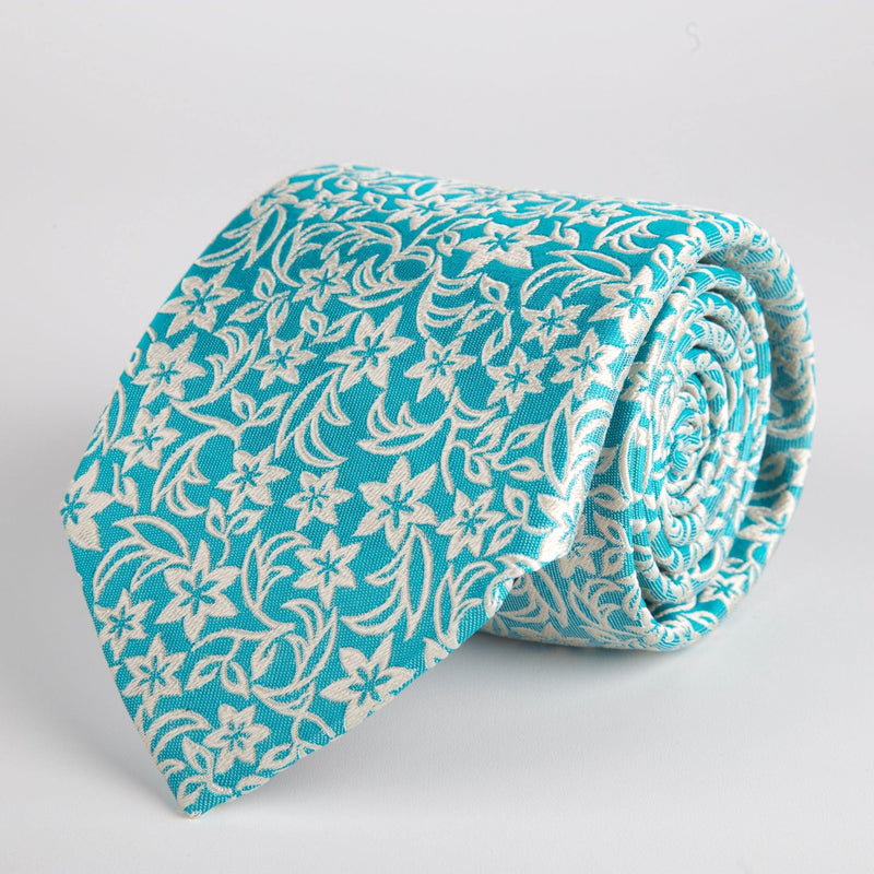 Green Floral Woven Silk Tie Hand Finished - British Made