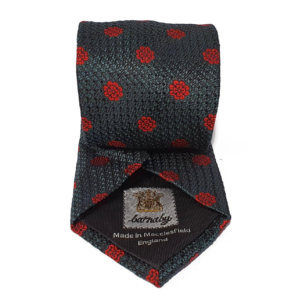 Green Flower Woven Silk Tie Hand Finished - British Made