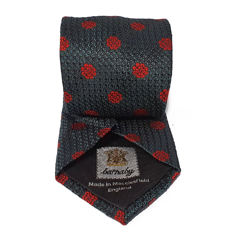 Green Flower Woven Silk Tie Hand Finished - British Made