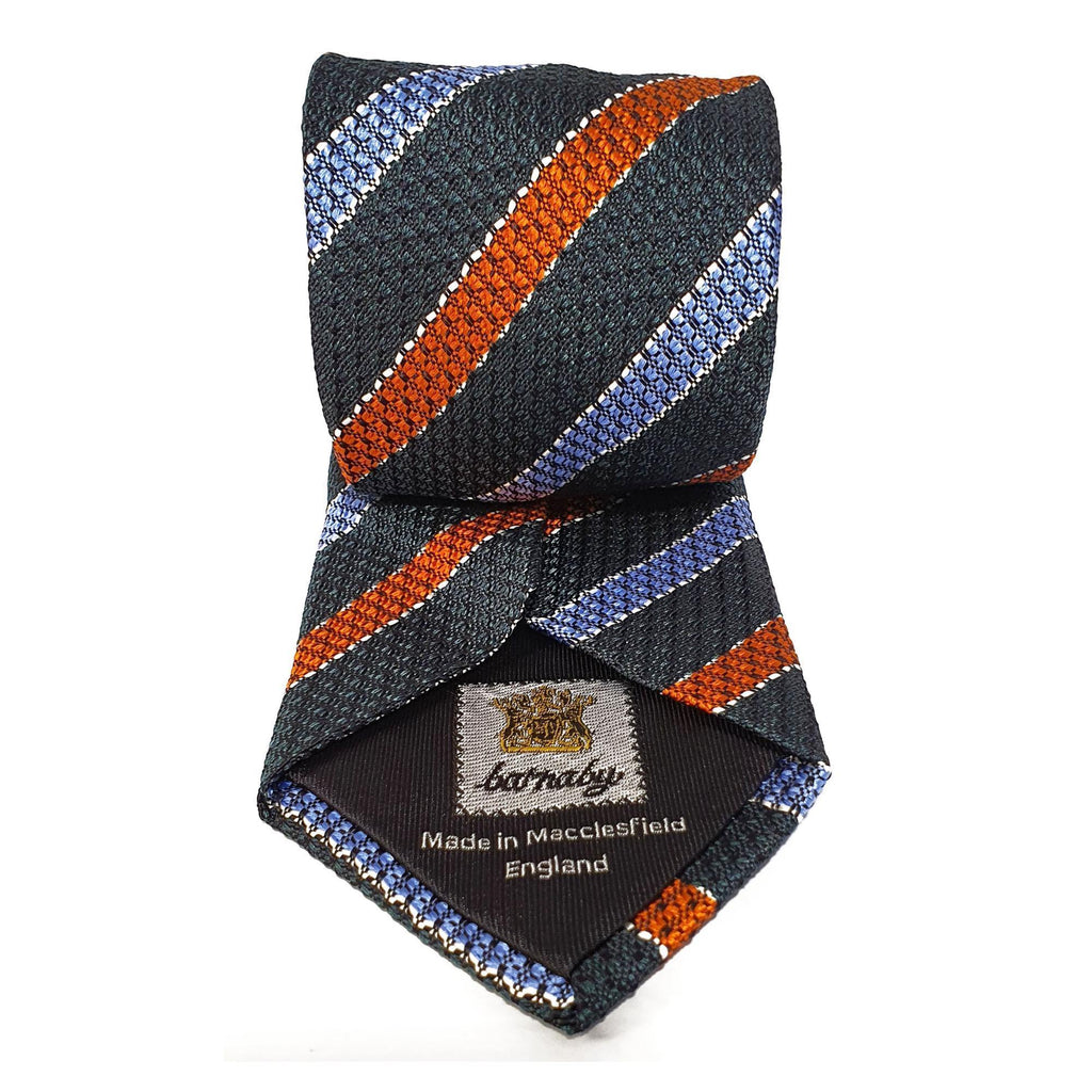 Green Stripe Silk Tie Woven Hand Finished - British Made