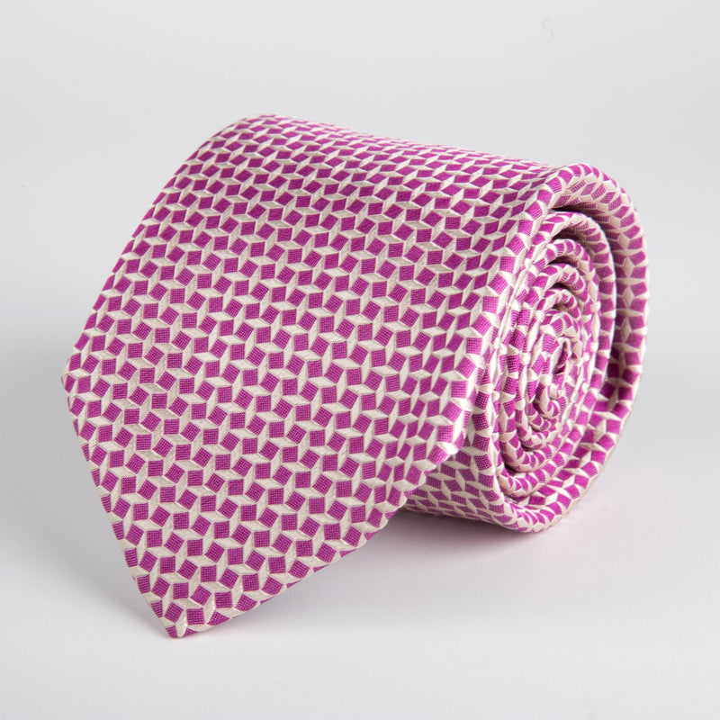 Purple Geometric Diamond Woven Silk Tie - British Made