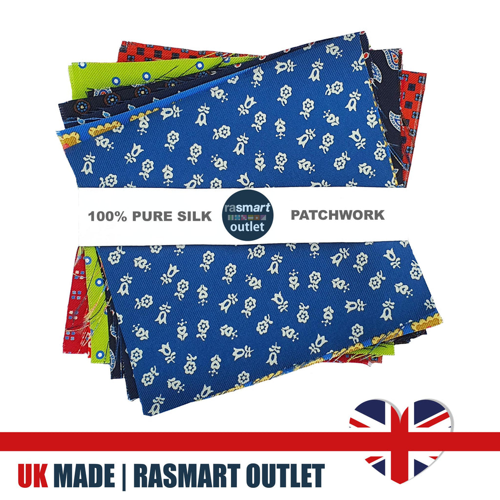 50 Patchwork Squares - Luxurious 100% Pure Silk - British Made