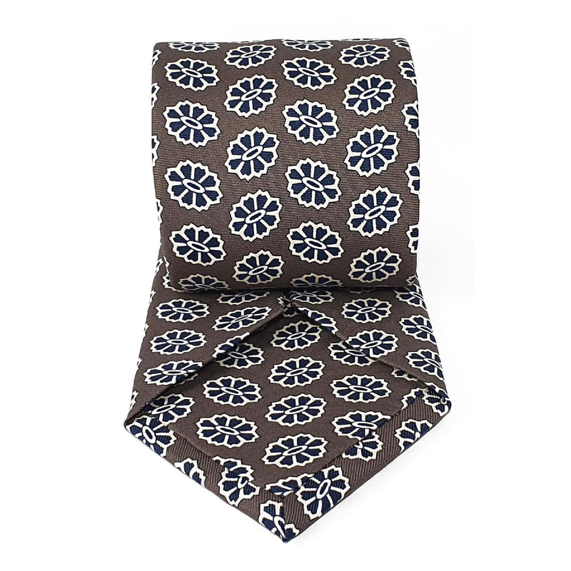 Grey Medallion Seven Fold Silk Tie - British Made