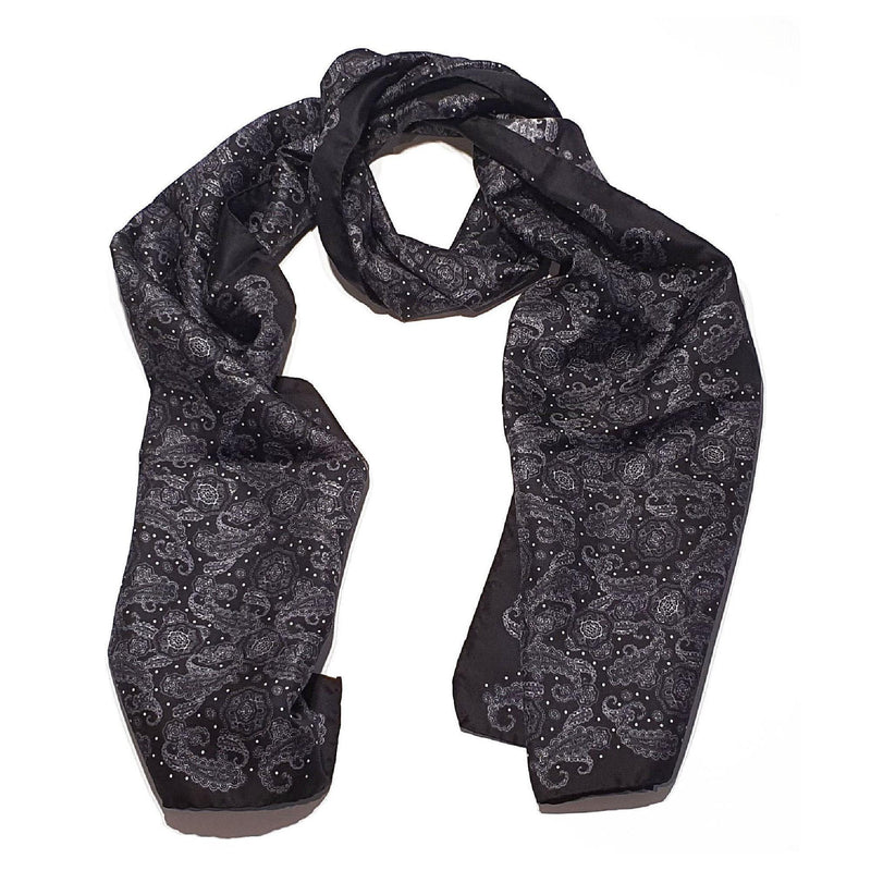 Paisley Silk Scarve Black White Design - 100% Pure Silk Scarf - British Made