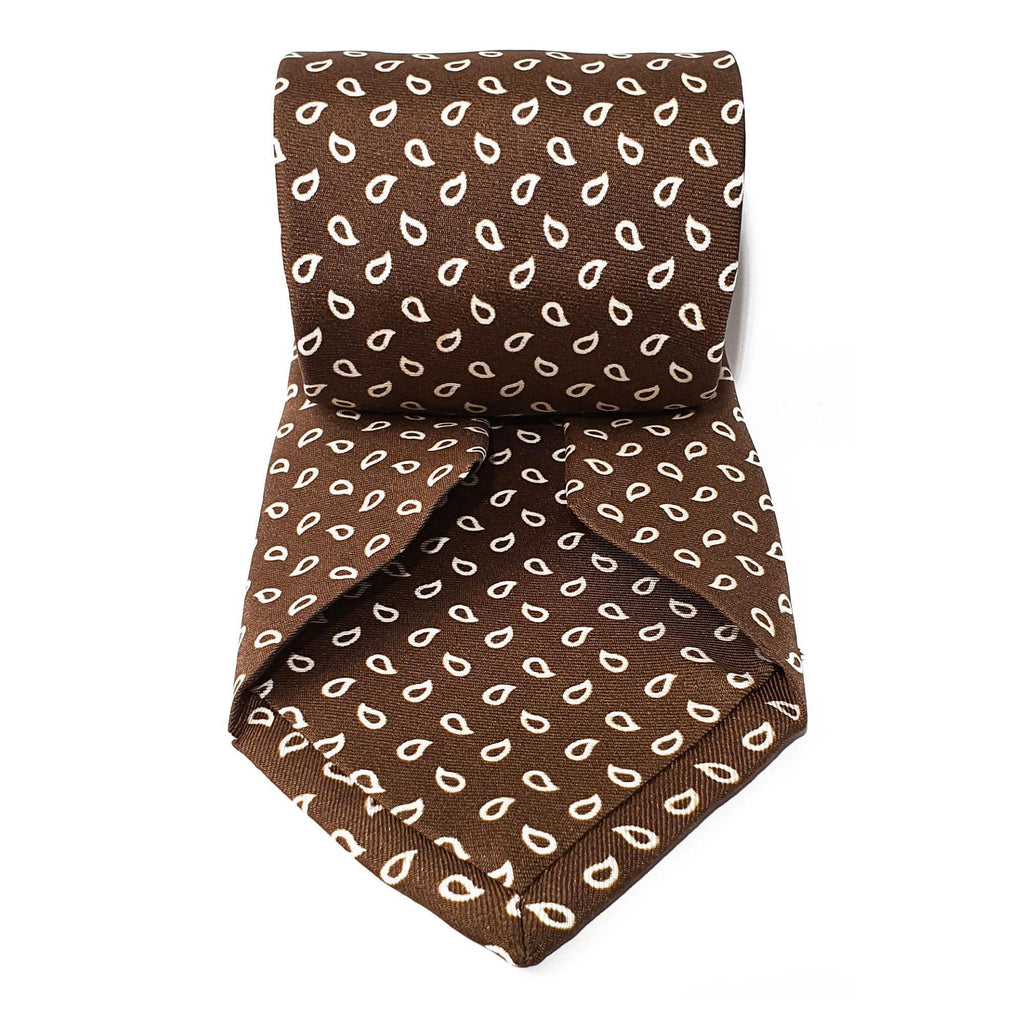 Sable Brown Teardrop Seven Fold Silk Tie - British Made