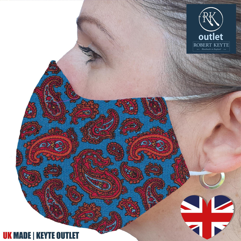 Silk Face Mask - Blue Paisley Design - 100% Pure Silk - British Made