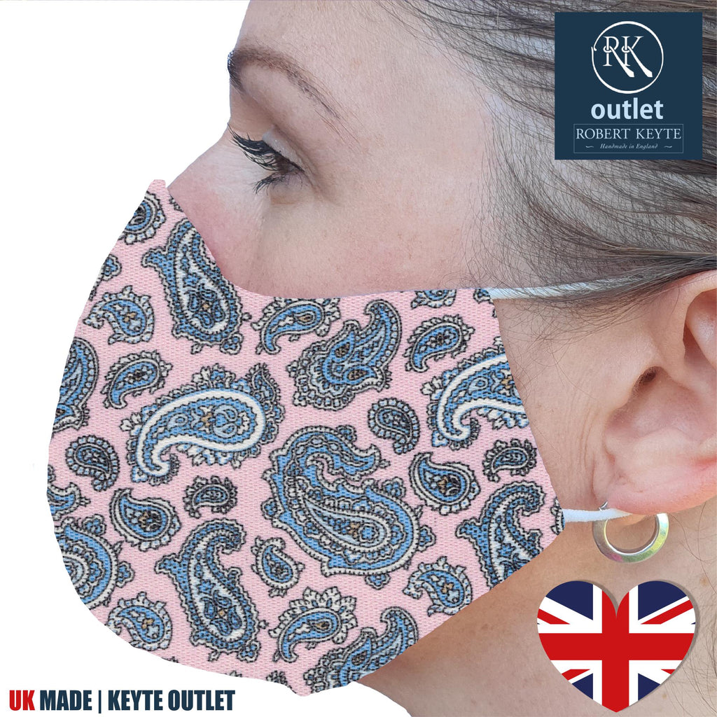 Silk Face Mask - Pink Paisley Design - 100% Pure Silk - British Made