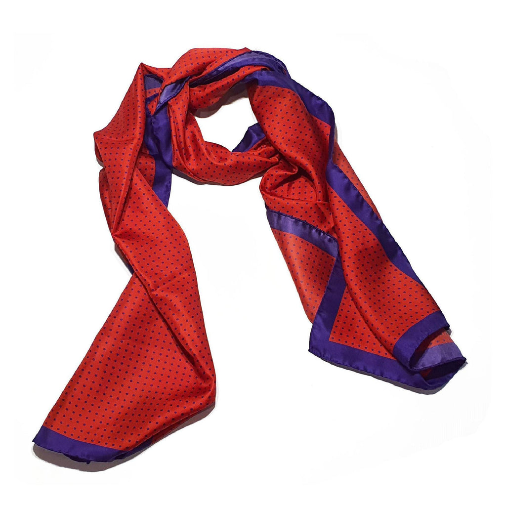 Spot Silk Scarve Red Purple Design - 100% Pure Silk Scarf - British Made