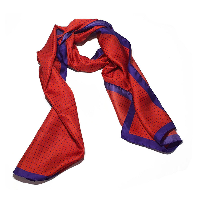 Spot Silk Scarve Red Purple Design - 100% Pure Silk Scarf - British Made
