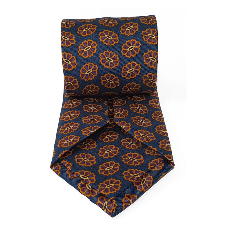 Teal Medallion Seven Fold Silk Tie - British Made