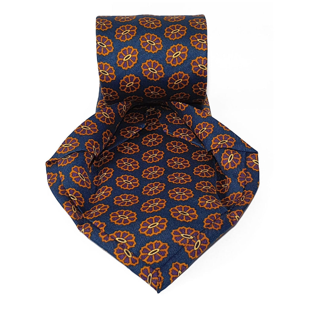 Teal Medallion Seven Fold Silk Tie - British Made