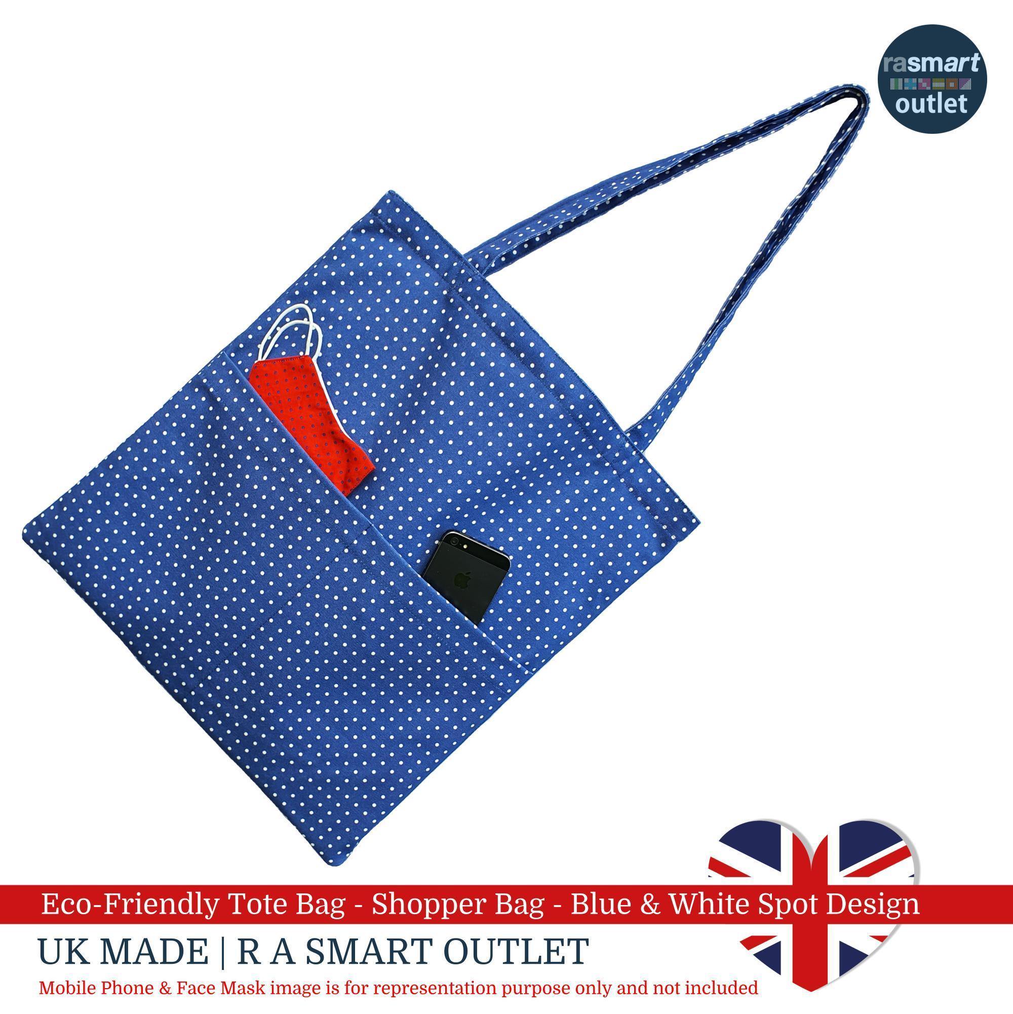 Tote Bag Blue White Spot Design Shopping Bag 100 Pure