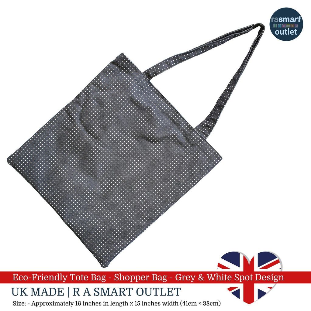 Tote Bag - Grey & White Spot Design - Shopping Bag 100% Pure Cotton - British Made