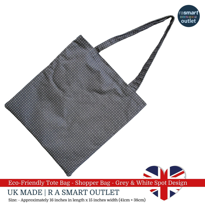 Tote Bag - Grey & White Spot Design - Shopping Bag 100% Pure Cotton - British Made