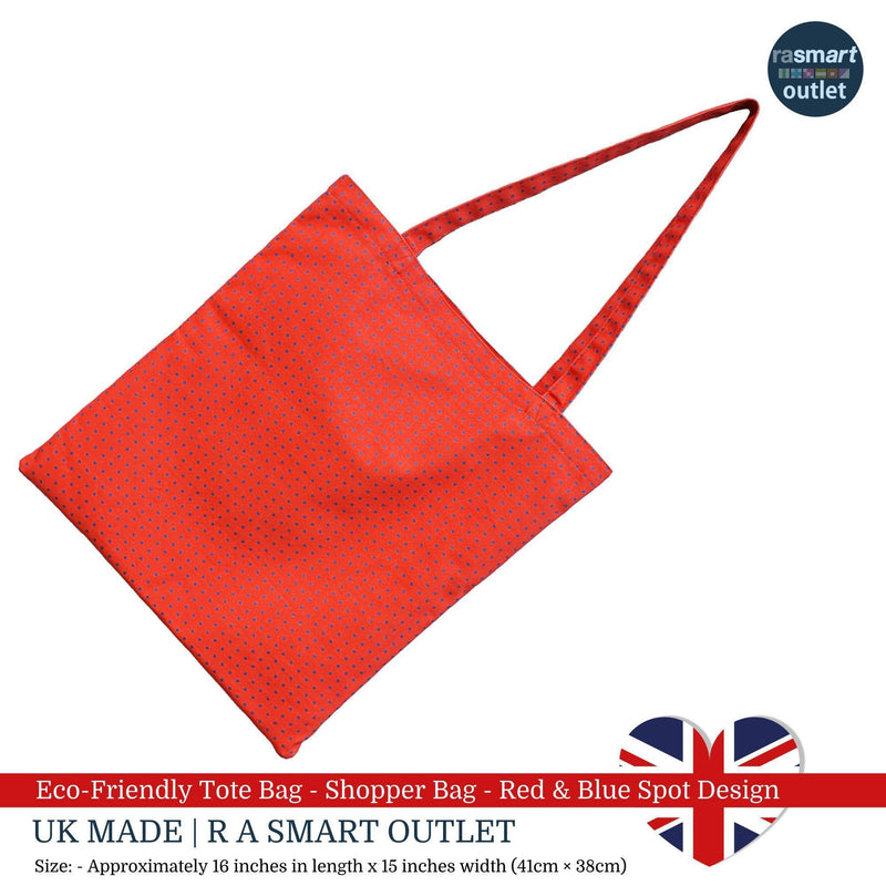 Tote Bag - Red & Blue Spot Design - Shopping Bag 100% Pure Cotton - British Made