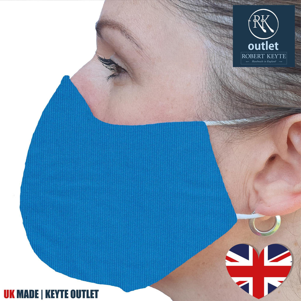 Woven Silk Face Mask - Blue Plain Colour Design - 100% Pure Silk - British Made
