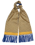 Mustard Gold Silk Scarf with Hand Knotted Blue Tassels