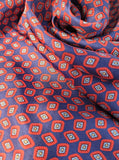 Navy and Red Geometric Silk Scarf with Hand Knotted Navy Tassels