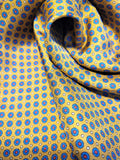Mustard and Blue Geometric Scarf with Hand Knotted Blue Tassels