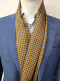 Mustard and Blue Geometric Scarf with Hand Knotted Blue Tassels