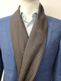 Navy and Mustard Checked Scarf with Hand Knotted Navy Tassels