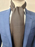 Navy and Mustard Checked Scarf with Hand Knotted Navy Tassels