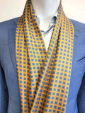 Mustard Gold Silk Scarf with Hand Knotted Blue Tassels