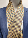 Cream and Blue Geometric Silk Scarf