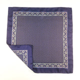 Navy and Red Circle Geometric Silk Pocket Square with a Paisley border