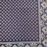 Navy and Red Circle Geometric Silk Pocket Square with a Paisley border
