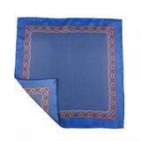 Cobalt Blue and Red Circle Neat Pocket Square with a Paisley Border