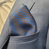 Cobalt Blue and Red Circle Neat Pocket Square with a Paisley Border