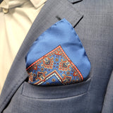 Cobalt Blue and Red Circle Neat Pocket Square with a Paisley Border