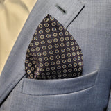 Navy and White Circle Neat Pocket Square with a Paisley Border