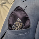 Navy and White Circle Neat Pocket Square with a Paisley Border