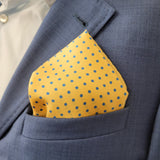 Canary Yellow and Blue Classic Spot Print Silk Pocket Square