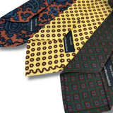 3X Tie Bundle - Green, Orange & Yellow Printed Silk Ties Hand Finished