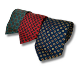 3X Tie Bundle - Navy, Red & Green Printed Silk Ties Hand Finished