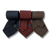 3X Tie Bundle - Navy, Red & Orange Printed Silk Ties Hand Finished
