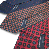 3X Tie Bundle - Navy, Red & Orange Printed Silk Ties Hand Finished