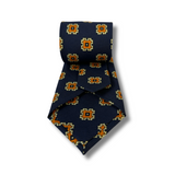 Navy & Orange Square Motif Printed Silk Tie Hand Finished