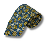 Blue & Yellow Circle Motif Printed Silk Tie Hand Finished
